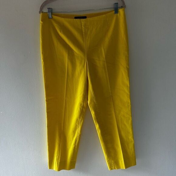 Lafayette 148 Canary Yellow Pull On Cropped Pants Size 10 Business Vibrant - Picture 1 of 9